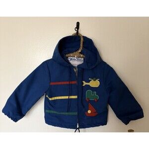 VTG 90s Weather Tamer Toddler Child's Hooded Fleece Boys Jacket Train Size 24 Mo